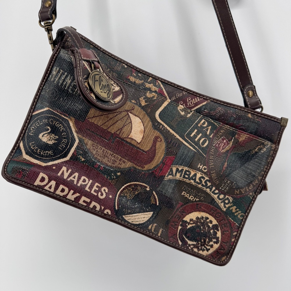 Fling New York‎ Hollywood est 1984 Travel Collage Shoulder Bag Purse